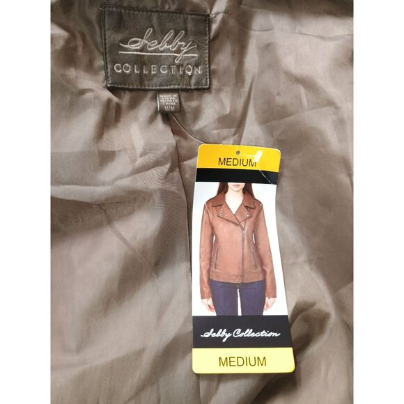 Sebby Collection Olive Faux‎ Leather Moto Biker Jacket Medium - Picture 4 of 12